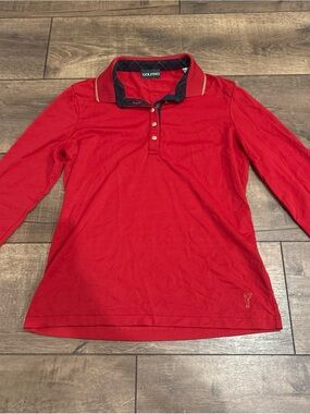 Golfino Womens CLB Gold Polo Dry Comfort Red Long Sleeve Shirt Size 8